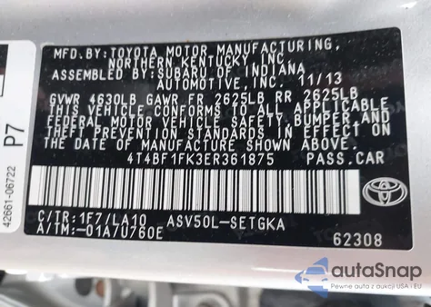 2014 Toyota Camry Xle from USA, damaged, VIN 4T4BF1FK3ER361875